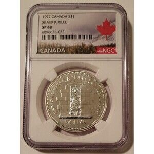 Canada 1977 Silver Dollar Elizabeth II Jubilee SP68 NGC Maple Leaf Label